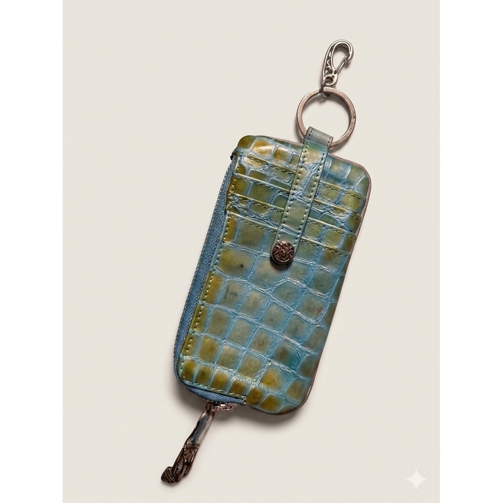 Brighton Croc Embossed Leather Card Case Key Wallet Turquoise Lime Green Heart